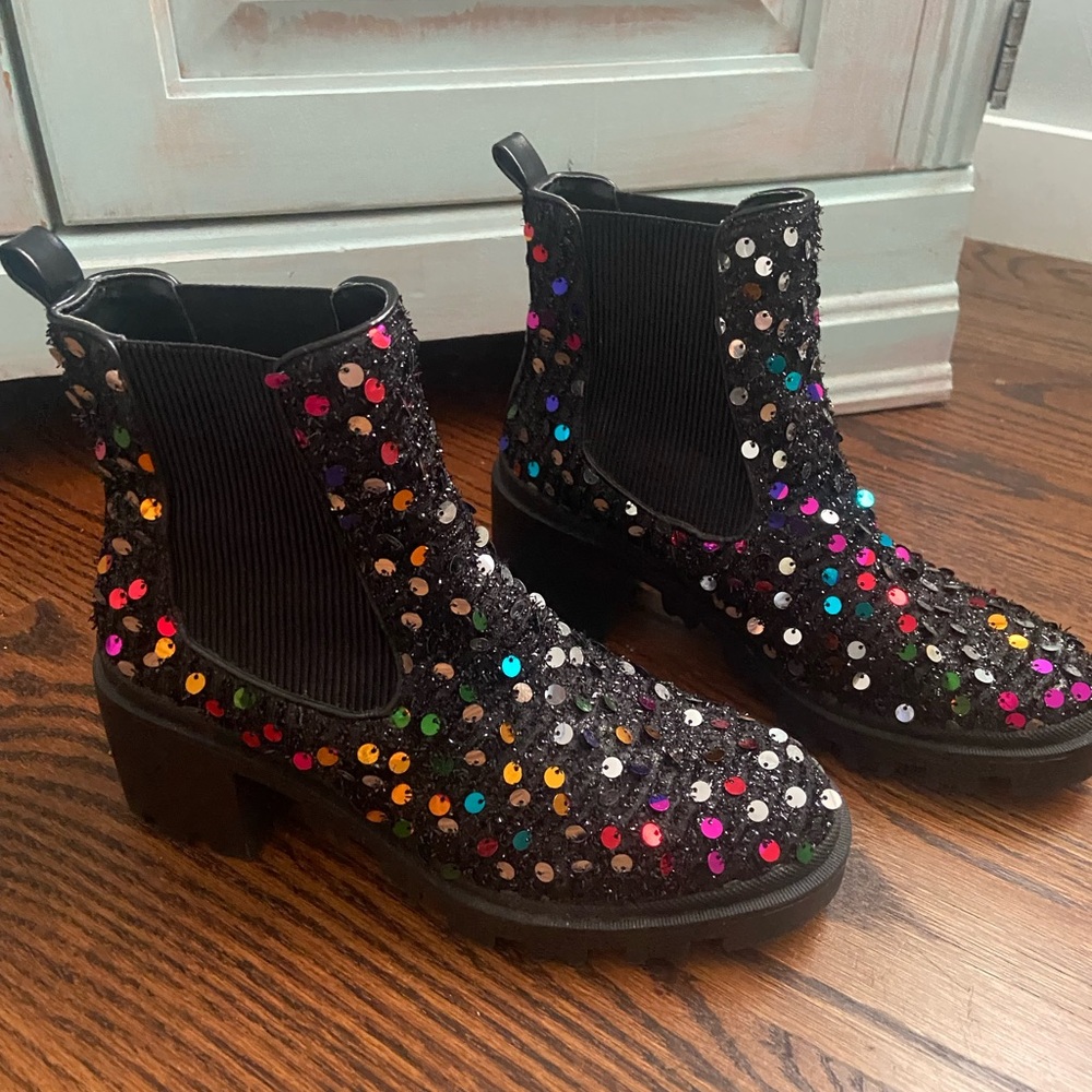 Betsey Johnson Black Sequin Ankle Boots